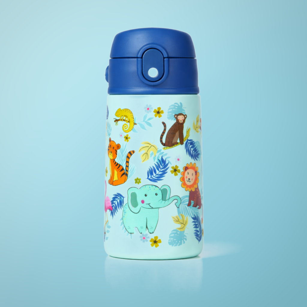 Bidon termiczny dla dzieci SOVENTI 400ml dżungla zoo niebiesko-zielony