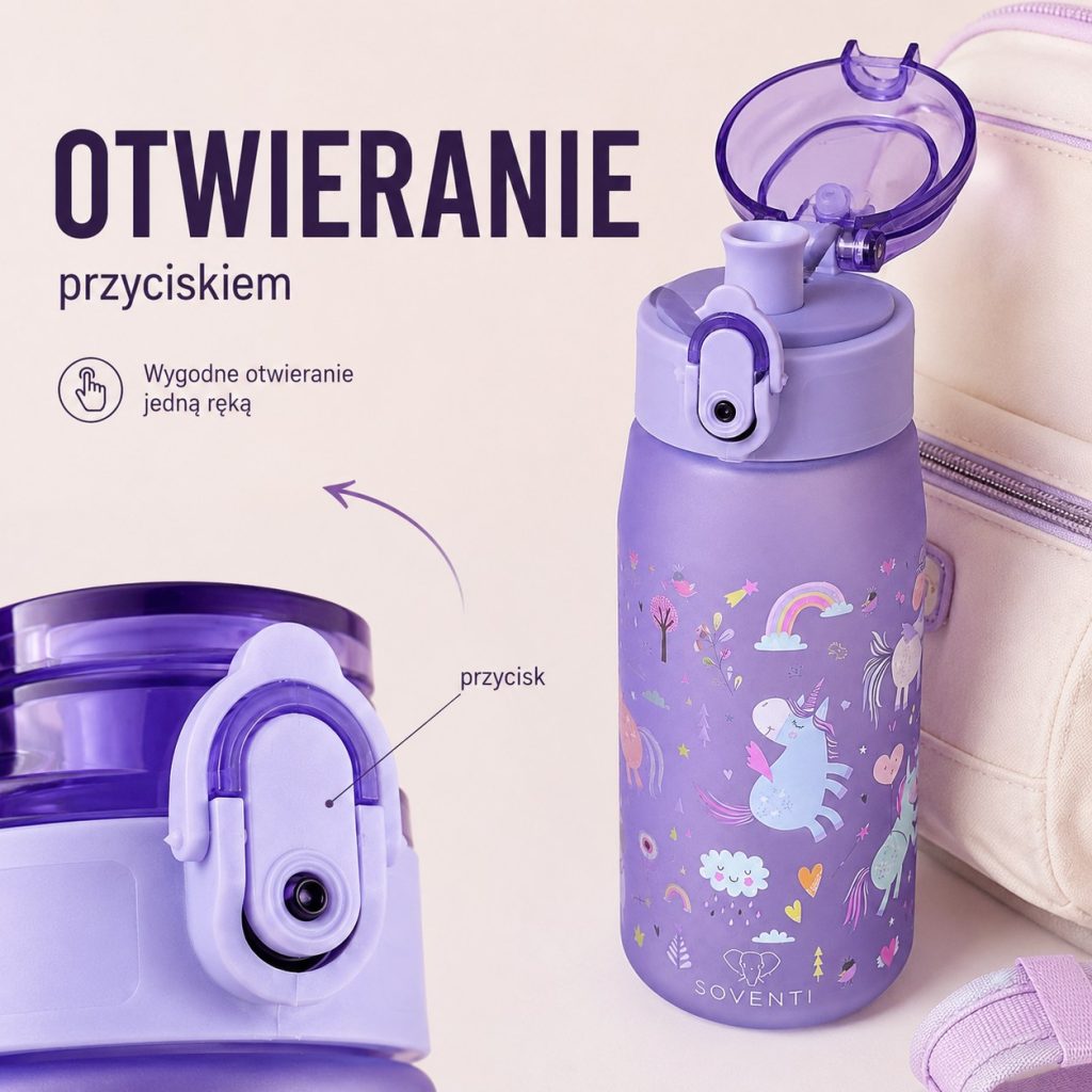 Bidon SOVENTI Jednorożce Fiolet 420 ml — zdjęcie 2