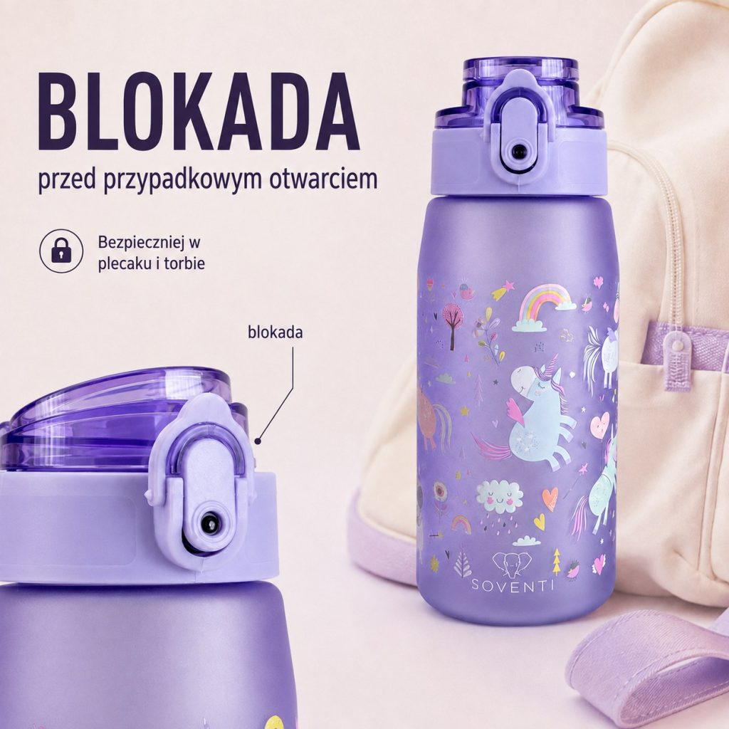 Bidon SOVENTI Jednorożce Fiolet 420 ml — zdjęcie 3